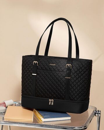 Сумка для ноутбука LOVEVOOK 15.6 дюймів для жінок з відділенням для ланчу, сумка-шопер, ділова сумка, портфель, сумка для навчання, містка, водонепроникна, чорна