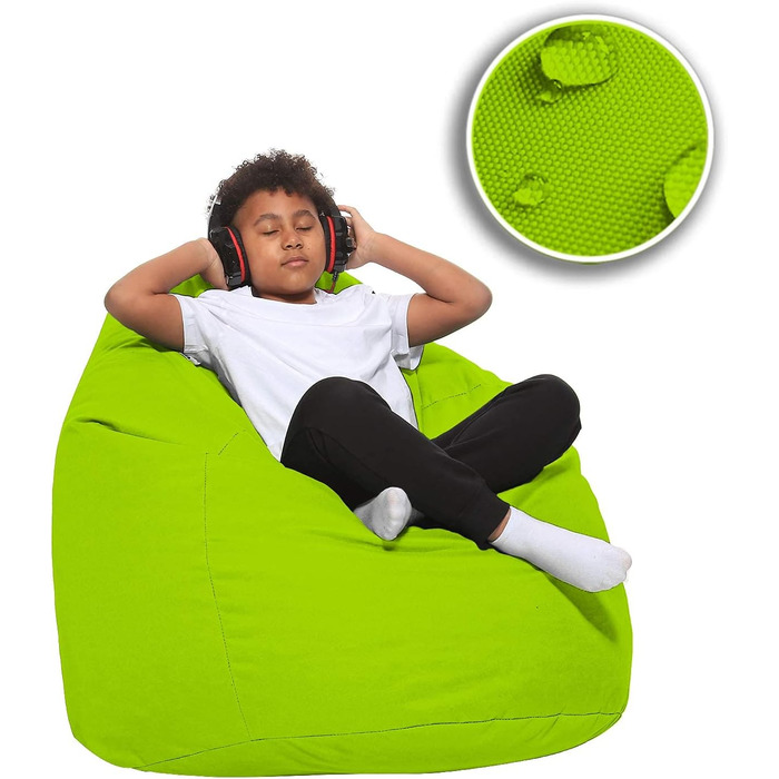 Подушка для підлоги Beanbag XXL для дорослих і дітей - підходить для ігор або відпочинку - в приміщенні та на вулиці, оскільки вона водонепроникна - з намистинами EPS, колір ківі зелений, розмір XL