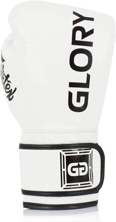 Боксерські рукавички Fairtex x Glory - білі боксерські рукавички для кікбоксингу спаринг Муай Тай зі шкіри-ручної роботи в Таїланді-офіційні боксерські рукавички для кікбоксингу Glory (12 унцій)
