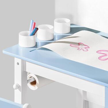 Дитячий стіл SoBuy з табуретом, комплект меблів для дитячої кімнати, ігровий та мальовий стіл для дітей, блакитний, 80x66x50 см, KMB60-B