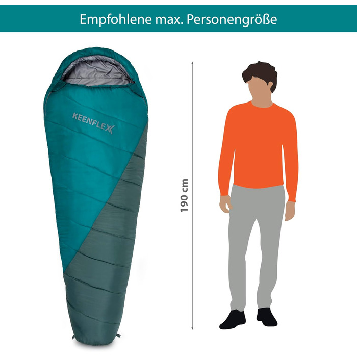 Спальний мішок KeenFlex 3-4 сезони, +7.2°C до -23.4°C, 1500/2150 г, для кемпінгу, літній та зимовий, машинне прання