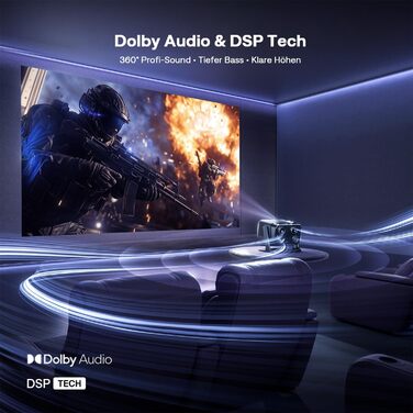 Проектор Aurzen Boom Mini 4-в-1 з Google TV, 4K, 20W Dolby Audio, Wi-Fi, Bluetooth, для дому та на вулицю, автоматичне фокусування, корекція трапецеїдальних спотворень, 500 ANSI люмен (Чорний)