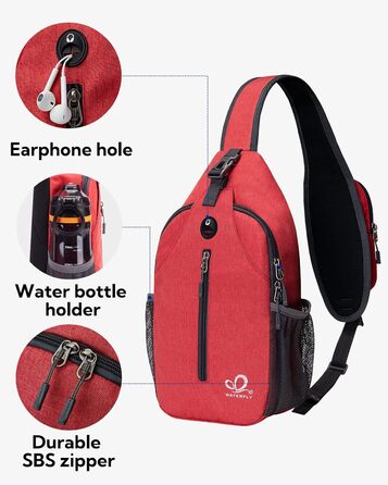 Рюкзак WATERFLY Sling Сумка Плечовий рюкзак Сумка через плече Регульований рюкзак Ремінь Туристичний нагрудний рюкзак для чоловіків і жінок (червоний)