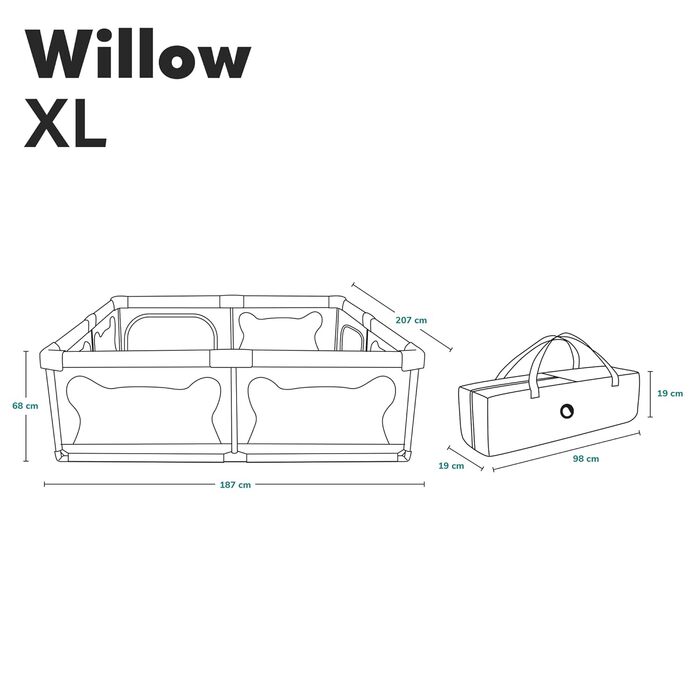 Дитячий манеж LIONELO WILLOW Beige XL, 187x207x68 см - велика площа, сітчасті стінки