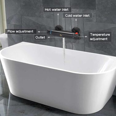 Змішувач для ванни з термостатом Uten, чорний, латунь, 2 виходи, захист 38°C