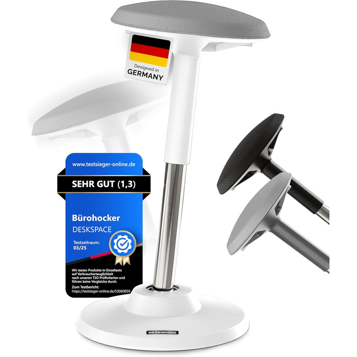 Ергономічний стілець-підставкою для сидіння та стояння - регульований офісний стілець та підставка для стояння з надзвичайно широкою основою та сидінням, стілець-стійка, що запобігає болю в спині та шиї (Білий)