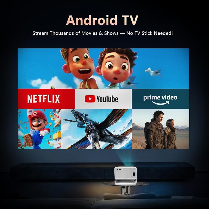 Міні-проектор Smart Beamer Mini: 4K, Netflix, Автофокус, 180° обертання, WiFi6, Bluetooth, Full HD 1080P, 600ANSI, для дому та вулиці