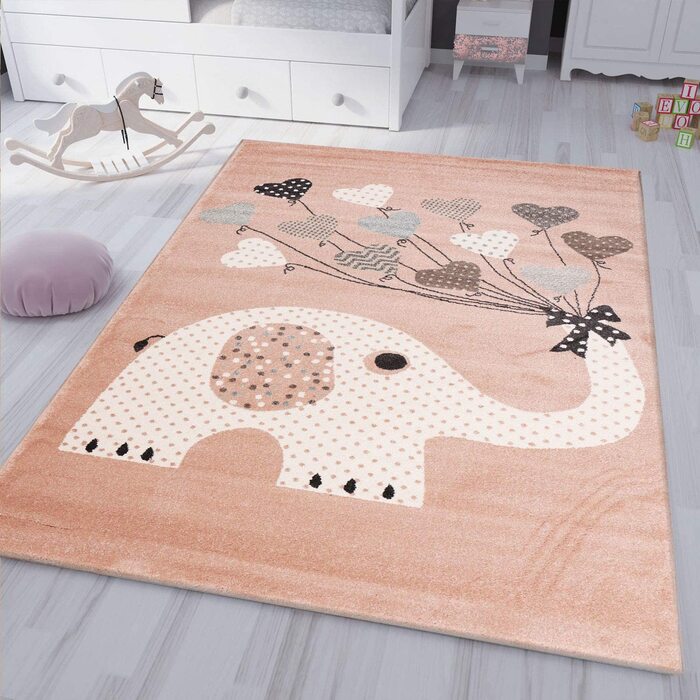 Дитячі килимки VIMODA з сердечками, повітряними кулями і зображенням слона. Дитячий килим для дівчаток і хлопчиків килим для дитячої кімнати / Schadstof