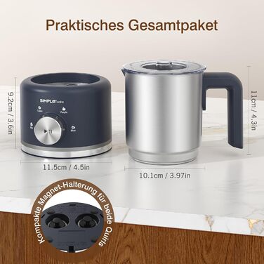 Електричний спінювач молока SIMPLETASTE 4-в-1: гарячий та холодний пінок, нагрів молока, какао, антипригарне покриття, автовимкнення, тиха робота, BPA-free, для капучіно та лате, темно-синій (безпечно мити в посудомийній машині та з запасним вінчиком)