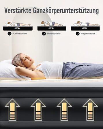 Надувне ліжко Airefina на 2 особи з самонадувною системою та вбудованим насосом, для кемпінгу та дому, міцне гостьове ліжко - 203 x 152 x 46 см