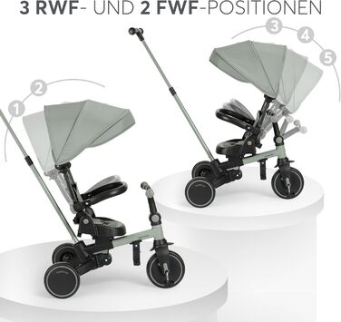 Триколісний велосипед KikkaBoo Dreirad 8-в-1 з ручкою для батьків, алюмінієва рама, зелений. Для дітей від 1 року.