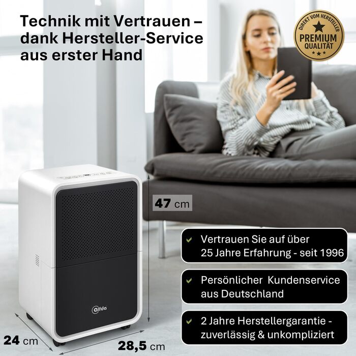 Електричний осушувач повітря AEF2000 - 20 л/день, до 30 м², тихий, з автовимкненням, гігростат, сенсорне дисплеї - для спальні та ванної кімнати