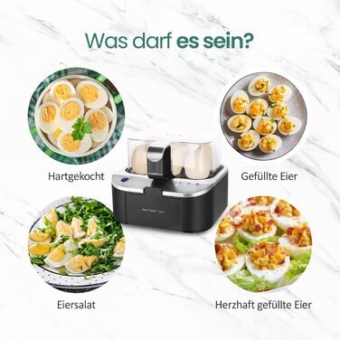 Електричний яйцеварка Emerio SIEGER: 3 ступені нагріву, голосове сповіщення, BPA Free, EB-123177.1, чорний/сріблястий