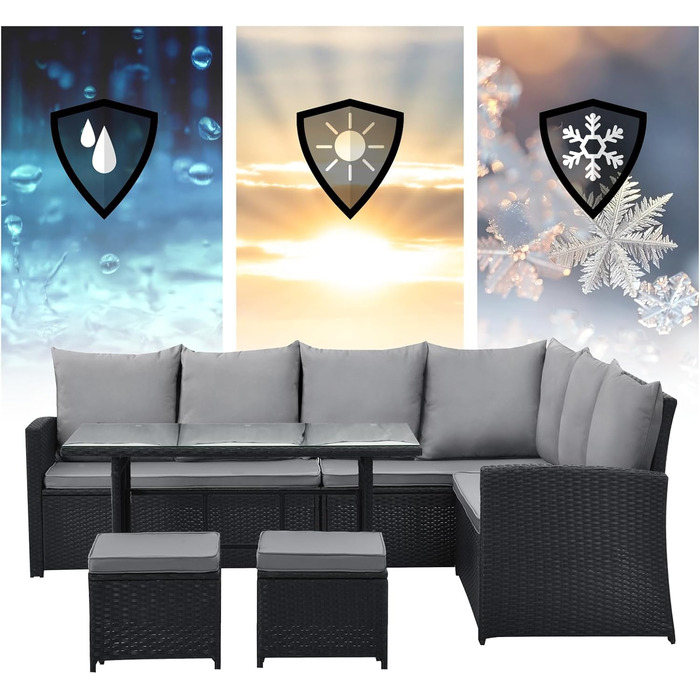 Садовий кутовий диван SVITA Monroe з ротангу (поліротанг) чорного кольору - комплект меблів для відпочинку