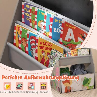 Дитячий набір 3 в 1 Dreamade: стіл, стільчик, книжкова полиця та контейнер, з магнітною дощечкою, сірий