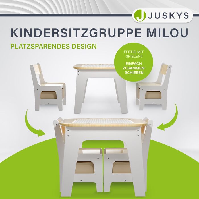 Дитячий стіл та комплект з 2 стільців Juskys Milou - дерев'яний ігровий стіл з місцем для зберігання, дитяча меблі для малювання та ігор (натуральне дерево)