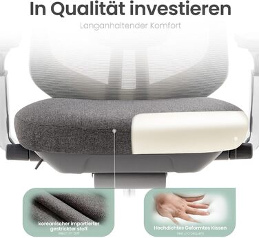 Офісний крісло Colamy XK Atlas з ергономічним дизайном, сітчаста спинка, регульована підголівник, поворотний крісло для комп'ютера з 4D підлокітниками, алюмінієва база, регульоване сидіння, фіксація нахилу, темно-сірий колір