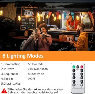 LED гірлянда для вулиці на батарейках з таймером, 9м, 12 лампочок ST64, USB зарядка, 5000mAh, для декору саду, вечірки, весілля, Різдва