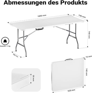 Складаний кемпінговий стіл Wiltec 122x60x75 см, стіл для пікніка, саду та виїзних заходів з ручкою для перенесення