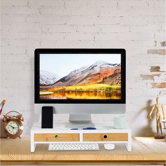 Підставка для монітора Relaxdays білого кольору з висувними ящиками