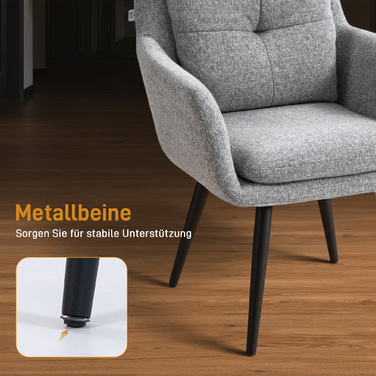 Сучасний акцентний стілець, м'який стілець на металевих ніжках, з текстурою льону, світло-сірого кольору