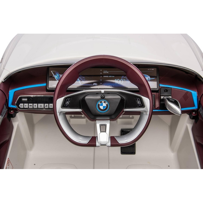 Дитячий електромобіль BMW i4, ліцензія, 12V7A, 2 мотори, керування, MP3, шкіряне сидіння, EVA, білий