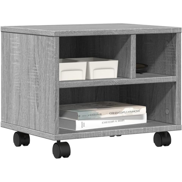 Підставка для принтера на колесах з полицями, білий ДСП, для офісу та дому (Грау Сонома)