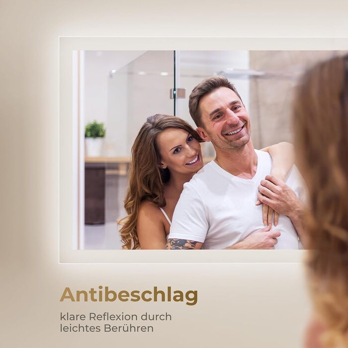 Дзеркало для ванної кімнати з підсвічуванням LED, 70x50 см, регульоване світло 6500K, сенсорне керування, вертикальна/горизонтальна установка