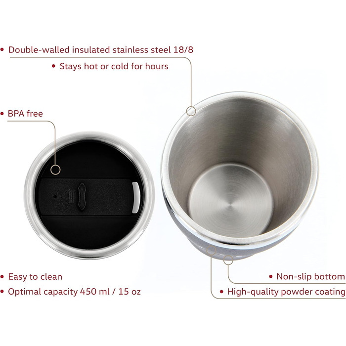 Термокружка Volkswagen GTI з нержавіючої сталі, 450 мл, чорна (BRISA Collection)