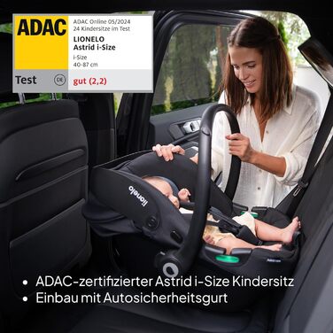 Комплексна коляска Lionelo Amber 3-в-1: люлька, автокрісло i-Size, прогулянкове сидіння, повітряні колеса, XXL капюшон UPF 50+, чорний онікс