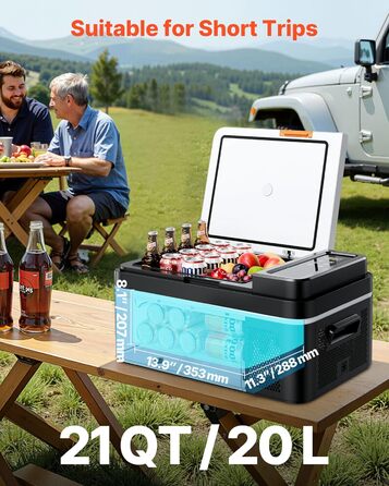 Автомобільний холодильник VEVOR 20л з Wi-Fi, 12/24В DC та 100-240В AC: портативний компресорний автохолодильник для кемпінгу, подорожей, риболовлі