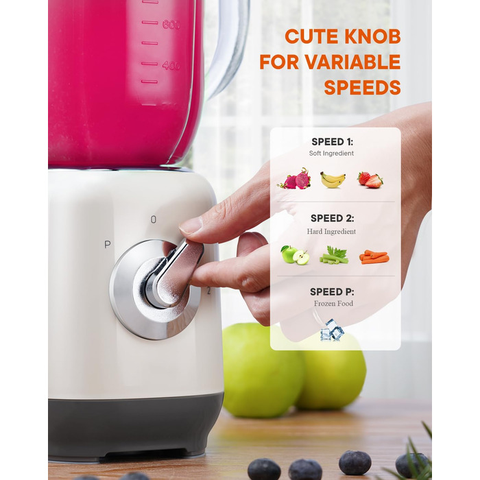 Шардор Стаціонарний міксер, блендер для смузі з 6 лезами з нержавіючої сталі, 2 швидкості та функція P-Turbo, 700 Вт, 1,25 л скляний глечик