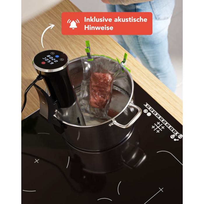 Су-від прилад KitchenBrothers - Су-від стік - Су-від набір - для приготування їжі за технологією су-від - 1200W, чорний, з аксесуарами