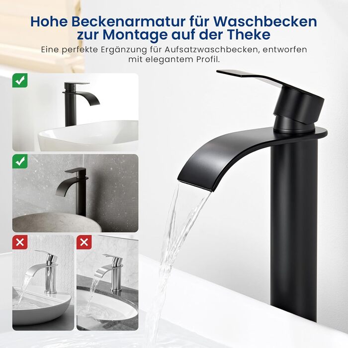 Змішувач для ванної CECIPA Gebürstet, нержавіюча сталь, чорний мат, висота виливу 245 мм | Змішувач для умивальника, для ванної кімнати