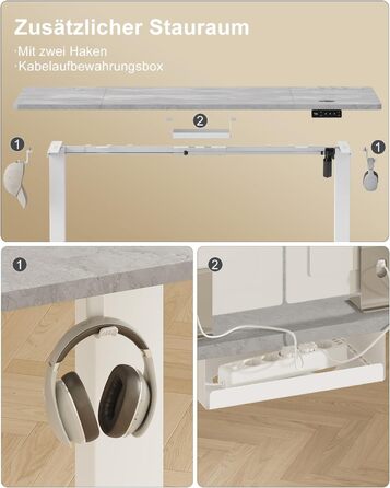 DEVOKO Стол для роботи з регулюванням висоти 140 x 70 см з розеткою, бездротовою зарядкою та USB – Електричний стіл для комп'ютера з функцією пам'яті та кабельною організацією – Ідеально для геймінгу та офісу, сірий 140 x 70 см