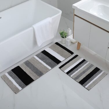 Набір килимків для ванної кімнати Homaxy (2 шт.) з мікрофібри, 40x60 см + 50x80 см, зелено-сірий, вбираючі, м'який, з високим ворсом