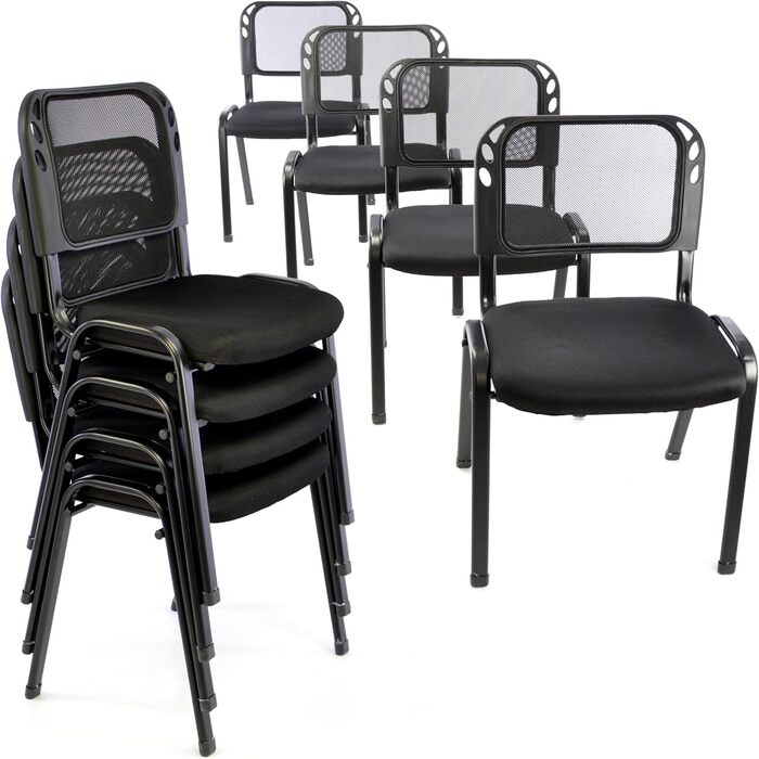 Набір з 8 офісних крісел Nexos Trading для конференцій та відвідувачів, чорні, з м'яким сидінням, стекуються, 52,5 x 45 x 80 см, металевий каркас