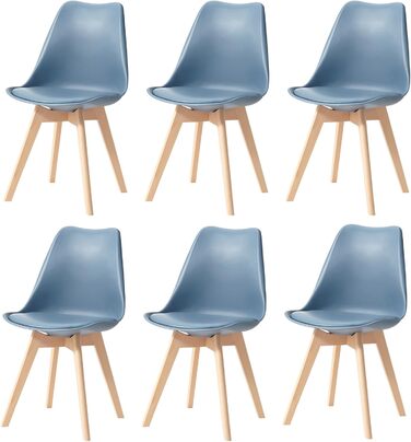 Обідні стільці скандинавського стилю, ретро-дизайн, м'які, для кухні/офісу, з масивних букових ніжок (набір 6 шт., темно-синій)