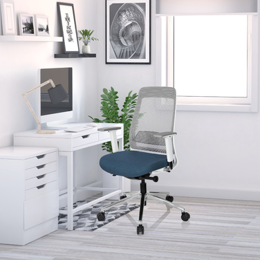 Офісне крісло / поворотне крісло CHIARO T2 WHITE сітка / тканина сіра / синя hjh OFFICE