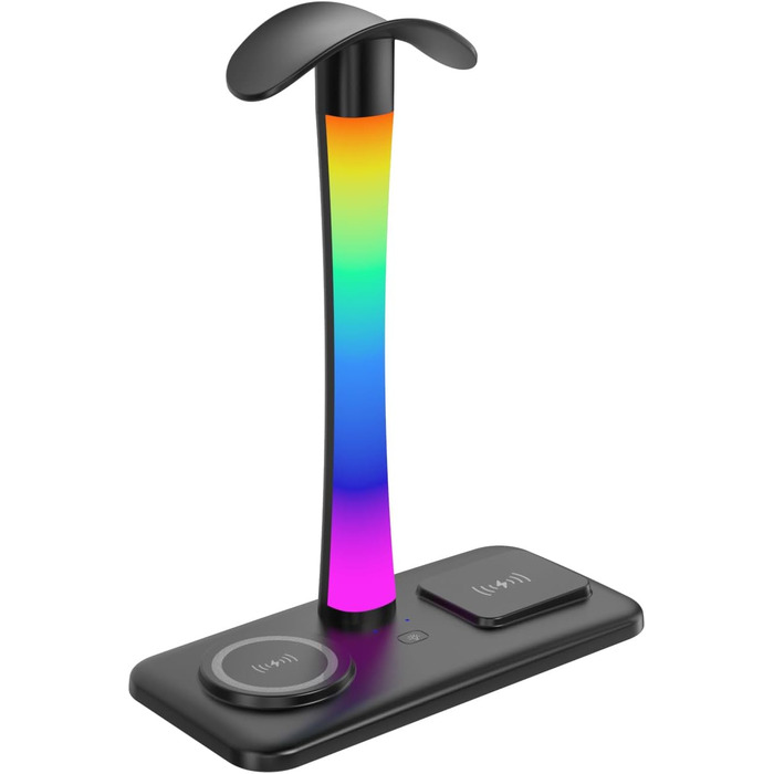 Підставка для навушників з бездротовим зарядним пристроєм, RGB-підсвічуванням, сумісна з Airpod Max, Airpod Pro/3/2, iPhone 16/15/14/13/12/11, Samsung, ідеальний подарунок для геймерів, чорний колір