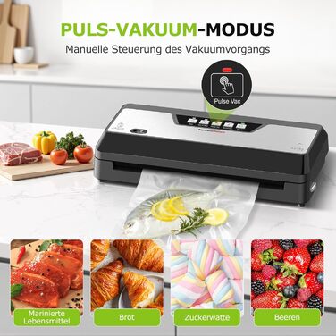 Вакууматор для продуктів Bonsenkitchen з вбудованим різаком, компактний вакууматор для Sous Vide та заготовок, кілька режимів роботи, чорний (в комплекті 1 рулон та 5 пакетів)