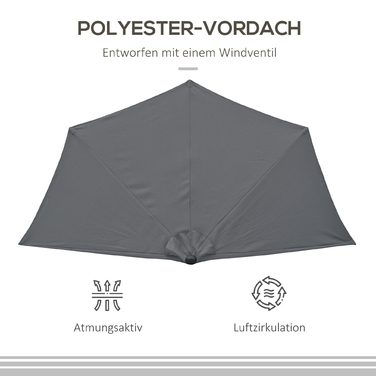 Сонячний парасоль з ручним механізмом, садовий парасоль, парасоль для ринку, металевий, напівкруглої форми, сірий+чорний