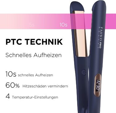 Випрямляч для волосся 2 в 1 та іонний випрямляч PARWIN PRO BEAUTY Hair Straightener, випрямляч з нанотитановим покриттям, широка шовковиста нагрівальна пластина, з РК-дисплеєм, 130C-230C