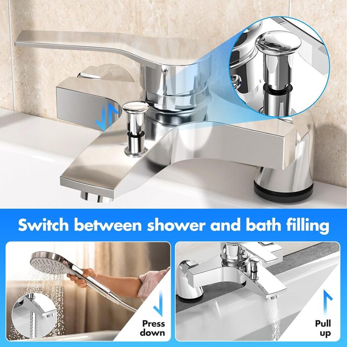 Сучасний змішувач для ванни та душу з двома виходами, керамічним клапаном, латунний, хром. Змішувач для ванни та душу для ванної кімнати.