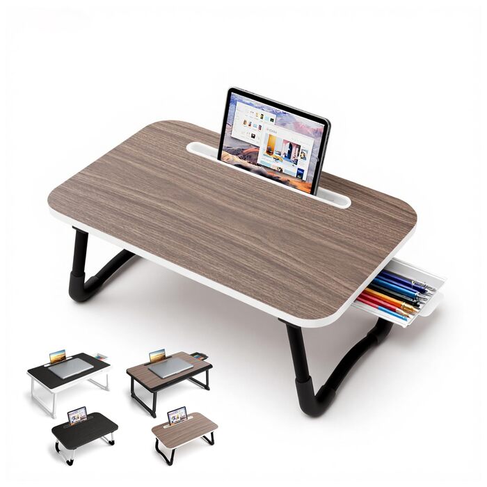 Столик для ноутбука в ліжко, столик для роботи, Homeoffice, підставка для ноутбука на диван, піднос-столик (Компактний, Коричневий, 48x30 см)