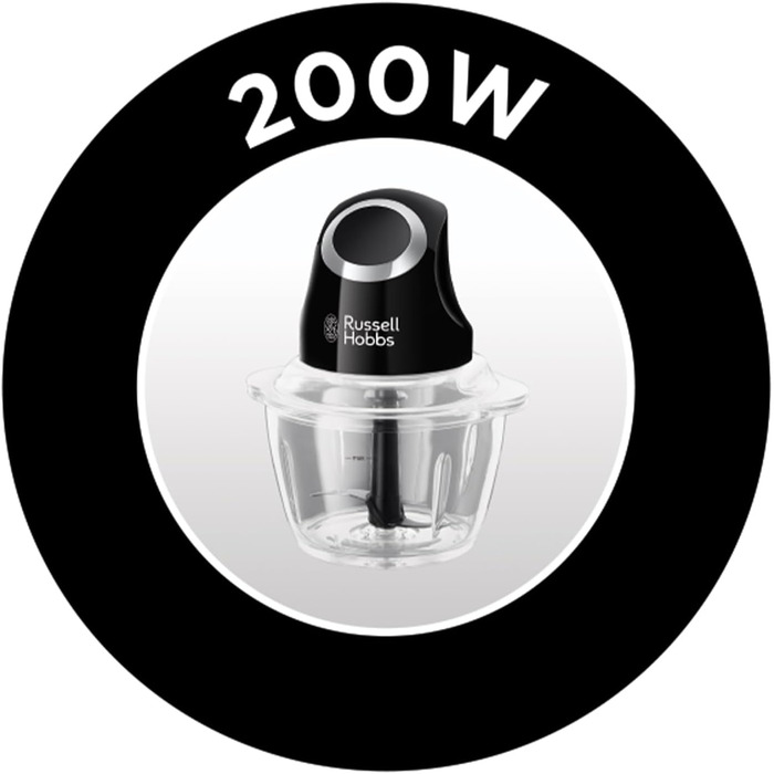 Подрібнювач Russell Hobbs Desire Mini для овочів та цибулі, 500 мл, скляна чаша, матовий чорний, 200 Вт, 24662