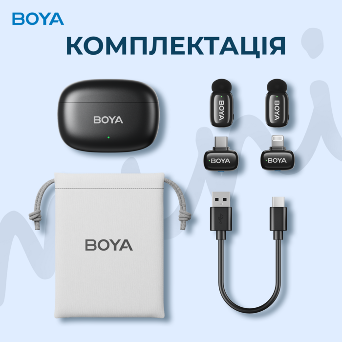 Бездротовий петличний мікрофон BOYA mini-12 Type-C/Lightning Black