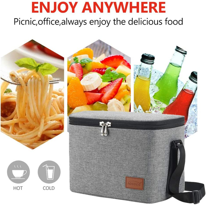 Сумка-холодильник Aosbos, маленька легка сумка для ланчу, ізольована сумка для ланчу, сумка для роботи, Школи, водонепроникна сумка із застібкою-блискавкою, Термальна сумка