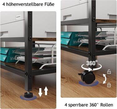 Трирівневий стіл для принтера з розеткою та USB-портами, регульовані полиці, роликовий стійка для принтера для дому/офісу, 3D/лазерний принтер, термопрес (Чорний) Чорний 60 см