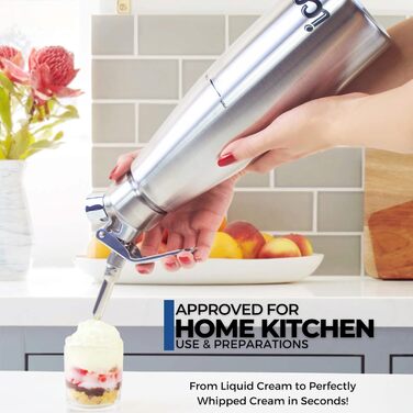 Професійний дозатор для вершків з нержавіючої сталі - сифон для капсул з вершками - пляшка Espuma для десертів (1л)